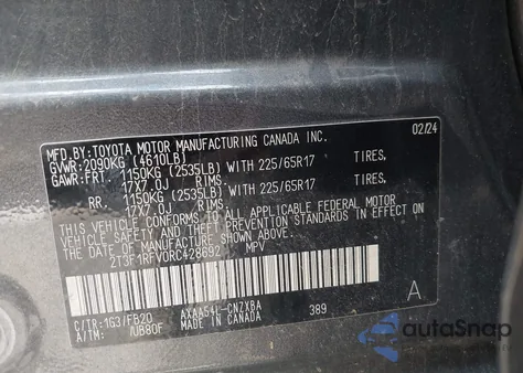 2024 Toyota Rav4 Le z USA, uszkodzony, nr VIN 2T3F1RFV0RC428692